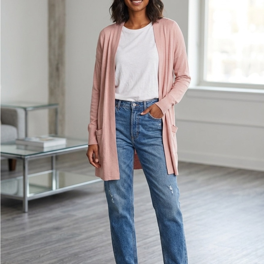 Hippie Rose Pink Long Sleeve Open Front Cardigan Women's Size S Pockets
